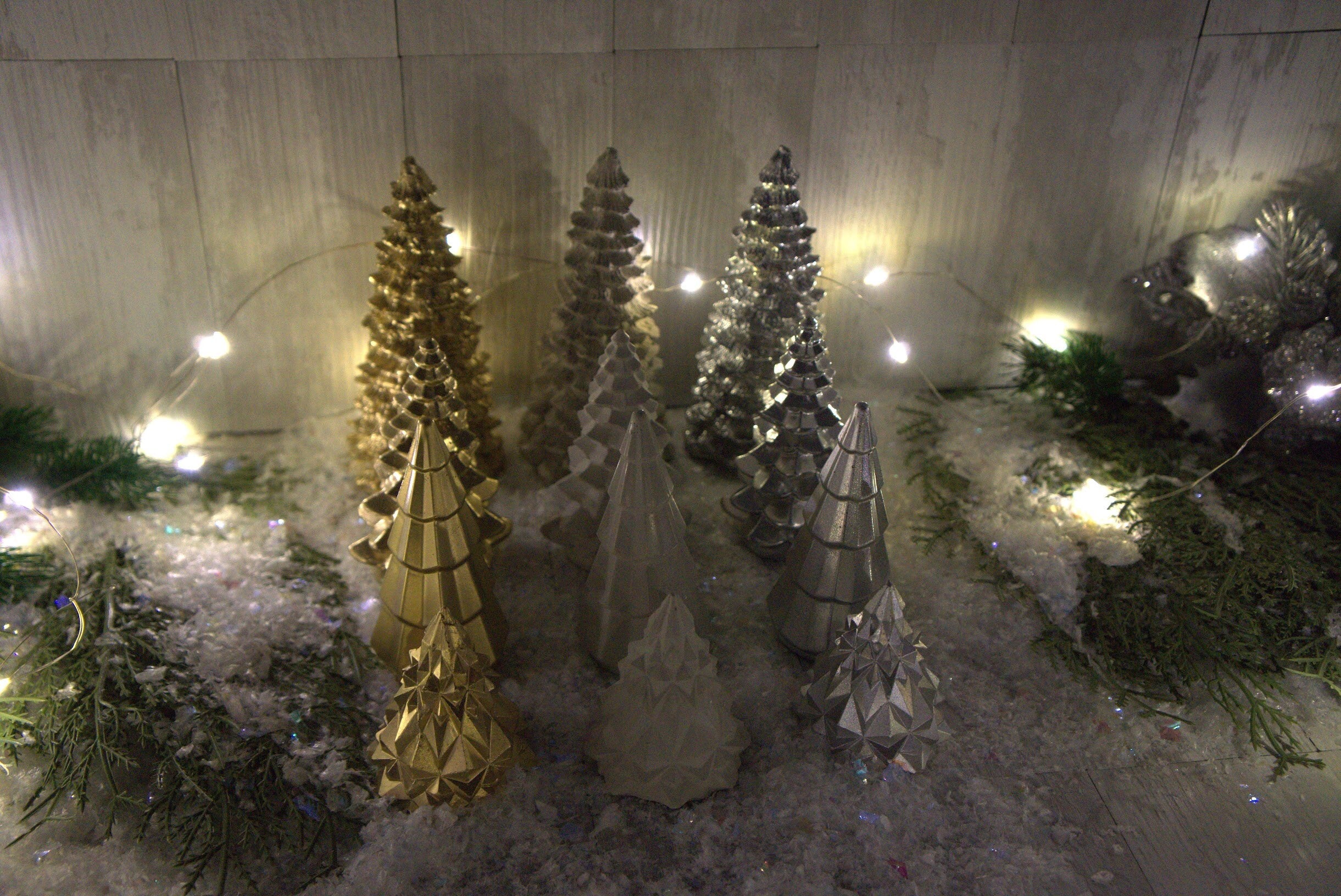 Concrete Christmas Tree Decor | Minimalist Modern Holiday Mantel Decor | Geometric Cement Trees | Neutral Industrial Tabletop Winter Decor