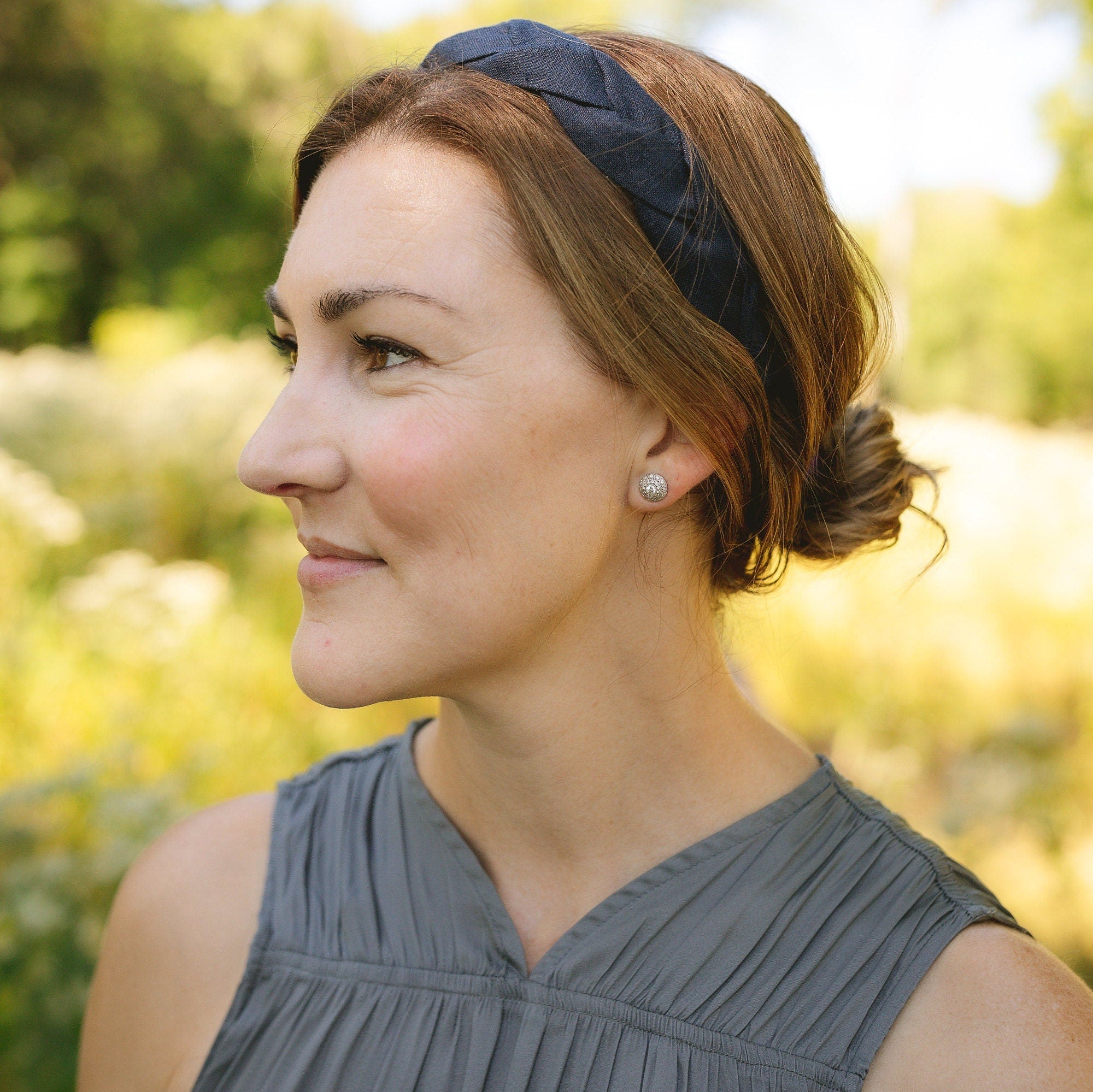 European Linen Braided Headband: Navy Blue Alice Band
