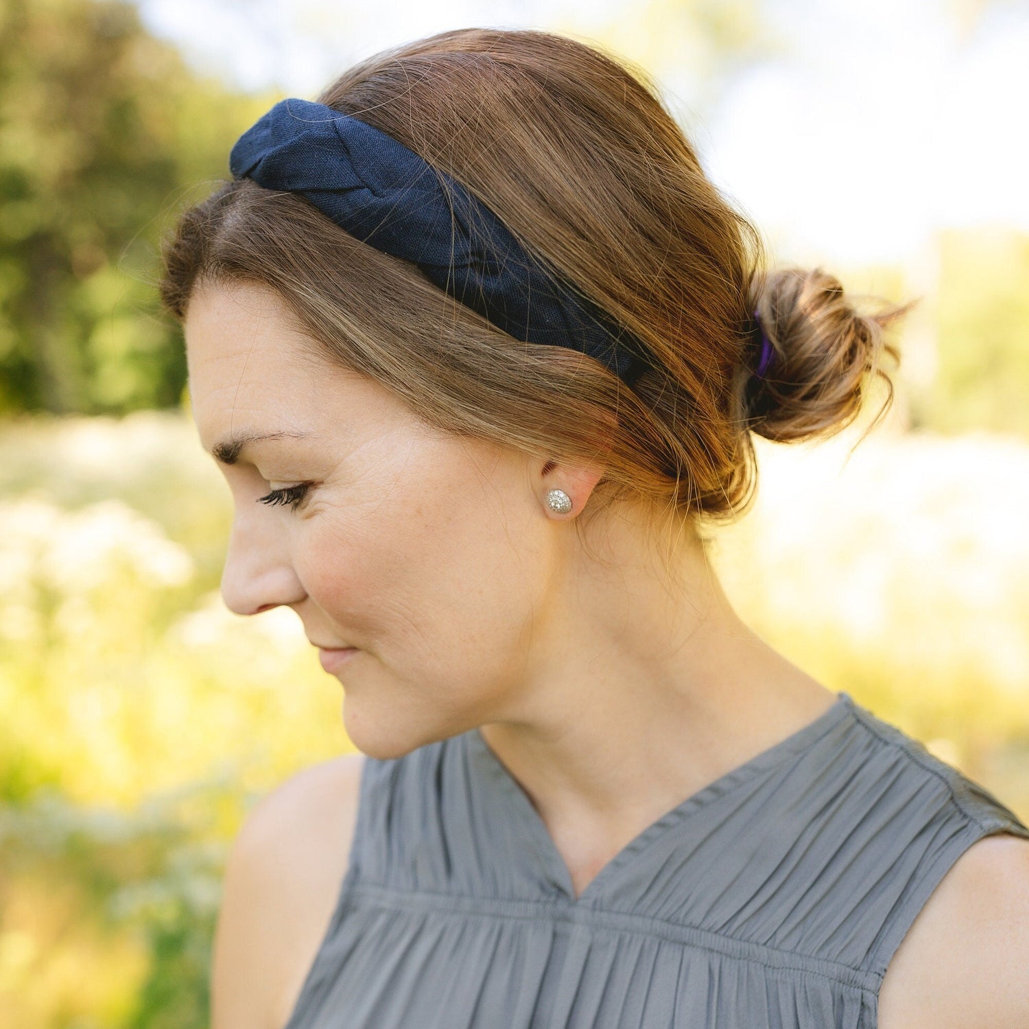 European Linen Braided Headband: Navy Blue Alice Band