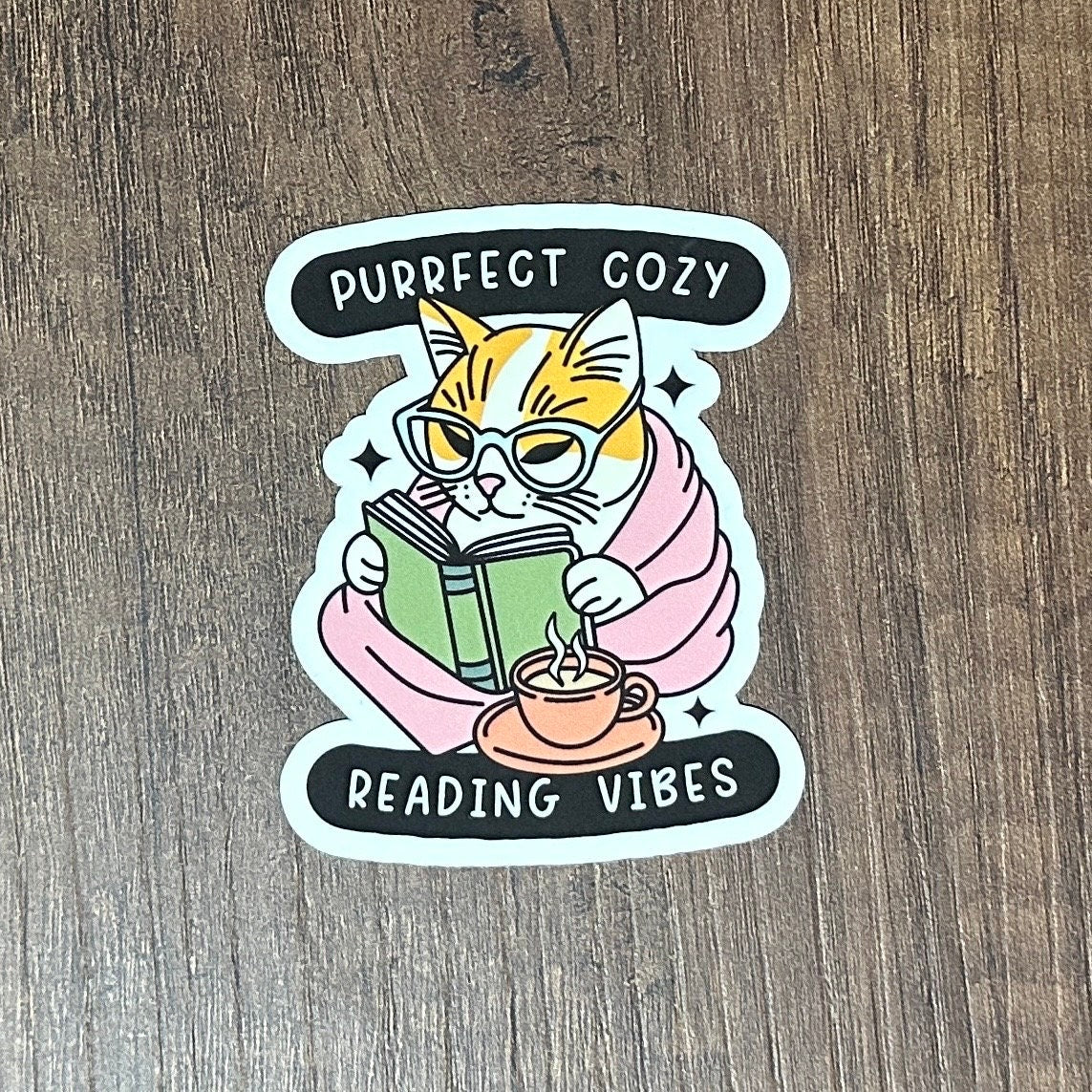Cute Cat Book Sticker, Book Stickers, Reading Gifts, Cozy Cat Stickers