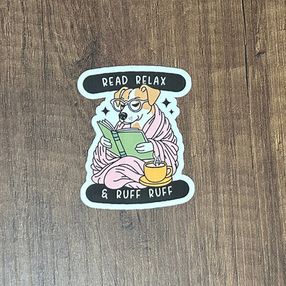 Cute Dog Stickers, Book Stickers, Reading Vibes, Cozy Dog Stickers