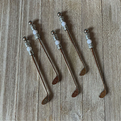 Golf Dip Knife - fun golfer gift, presented with a small spoon and stirrer, an excellent golf novelty for entertaining.