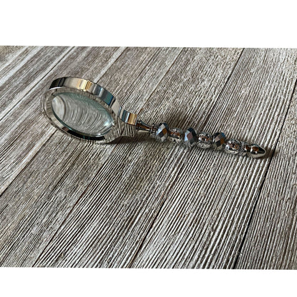 Silver Desk Set with Magnifying Glass and Letter Opener - Detailed view of the elegant silver faceted bead handle on the magnifying glass.