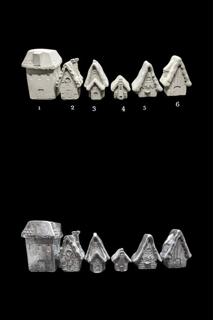 Mini Concrete Christmas Village, Set of 6 Miniature Houses, Natural Concrete Paintable DIY Kit, Silver Village Decor, Mantel Holiday Display