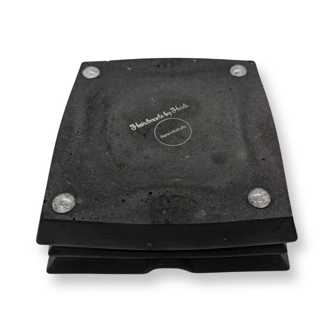 Square Concrete Cigar Ashtray | 4 Slot Cigar Rest | Large Outdoor Patio Ashtray | Modern Industrial Cement Holder | Heavy Duty Smoking Acces