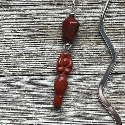 Divine Feminine Goddess Bookmark featuring Red Jasper, a carved zen aesthetic page holder that embodies woman power and enhances your reading experience.
