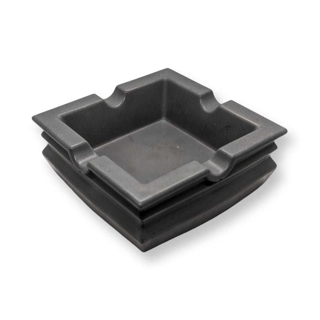 Square Concrete Cigar Ashtray | 4 Slot Cigar Rest | Large Outdoor Patio Ashtray | Modern Industrial Cement Holder | Heavy Duty Smoking Acces