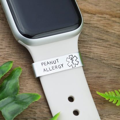 Custom Medical Alert Smart Watch Charm, Personalized Watch Band Charm, Medical ID Watch Band Slide Charm, Allergy Condition Emergency Alert