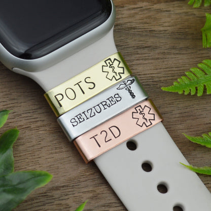 Custom Medical Alert Smart Watch Charm, Personalized Watch Band Charm, Medical ID Watch Band Slide Charm, Allergy Condition Emergency Alert
