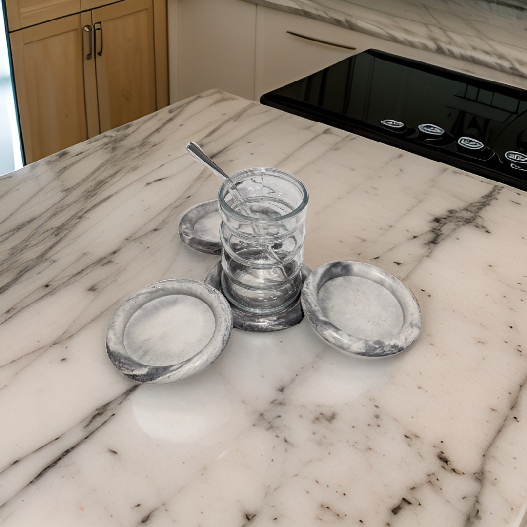 Handmade Set Of 4 Marble Concrete Coasters