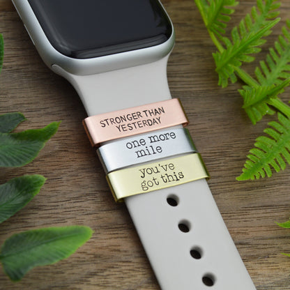 Custom Smart Watch Charm, Personalized Watch Band Charm, Runners Inspiration, Watch Band Slide Charm, Runners Jewelry, Motivational Charms