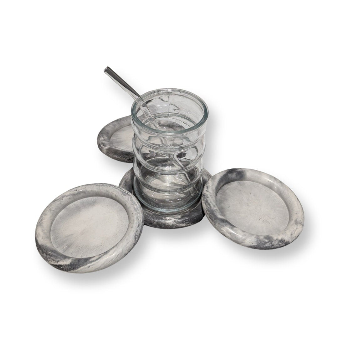Handmade Set Of 4 Marble Concrete Coasters