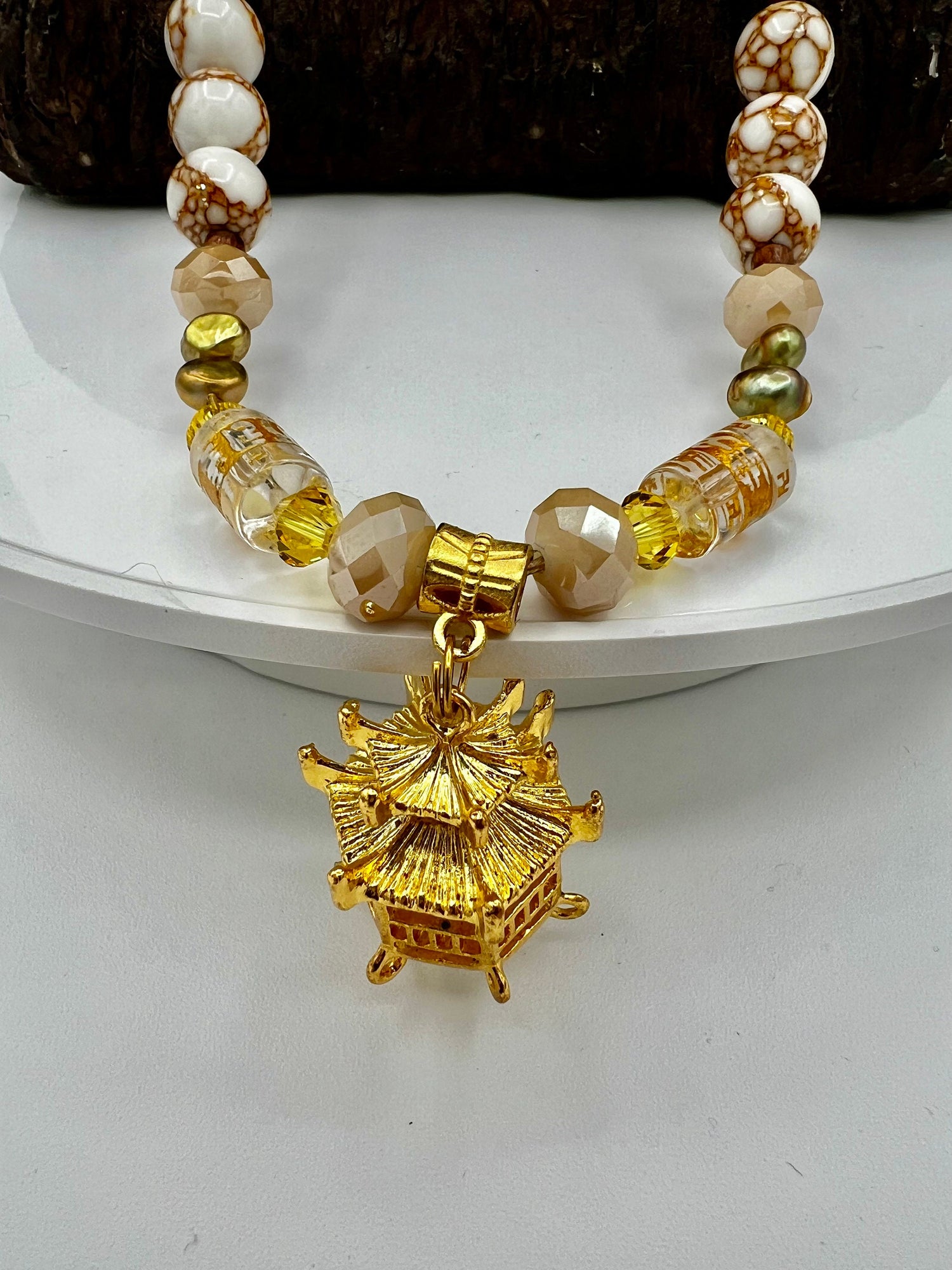 Extra Long Gemstone Necklace, Howlite Fire Agate Buddha Beads, 35\&amp;quot;