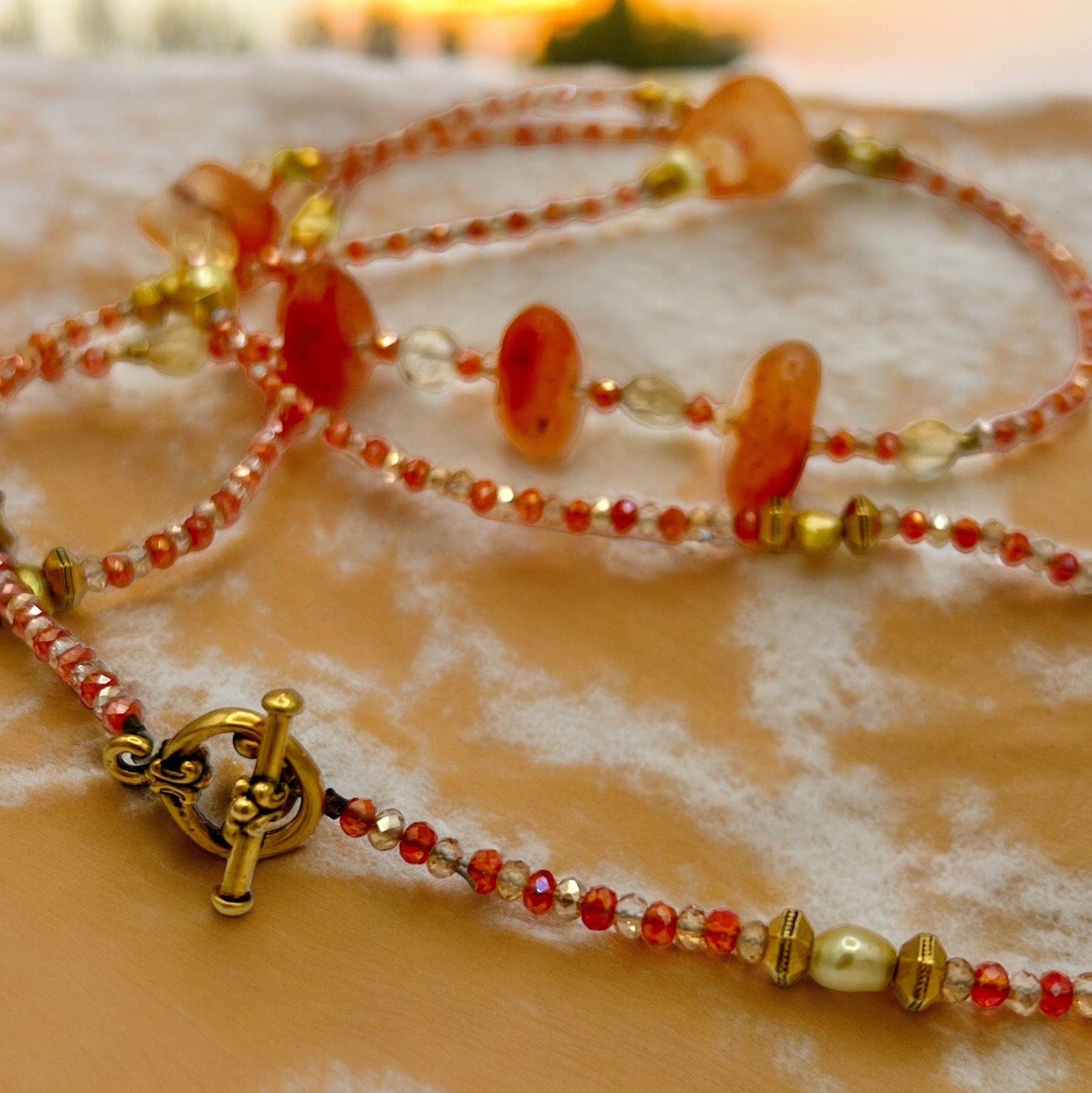 Extra Long Orange Agate Gemstone Beaded Necklace, 33\&amp;quot; Layering