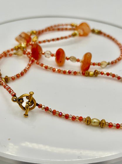 Extra Long Orange Agate Gemstone Beaded Necklace, 33\&amp;quot; Layering