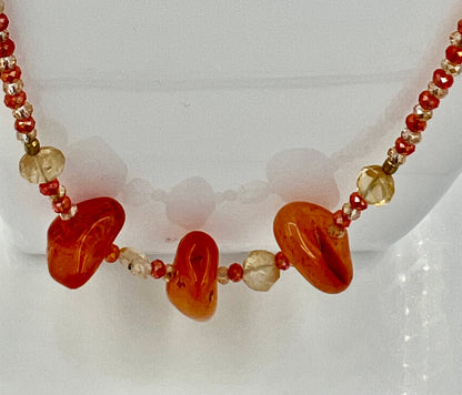 Extra Long Orange Agate Gemstone Beaded Necklace, 33\&amp;quot; Layering