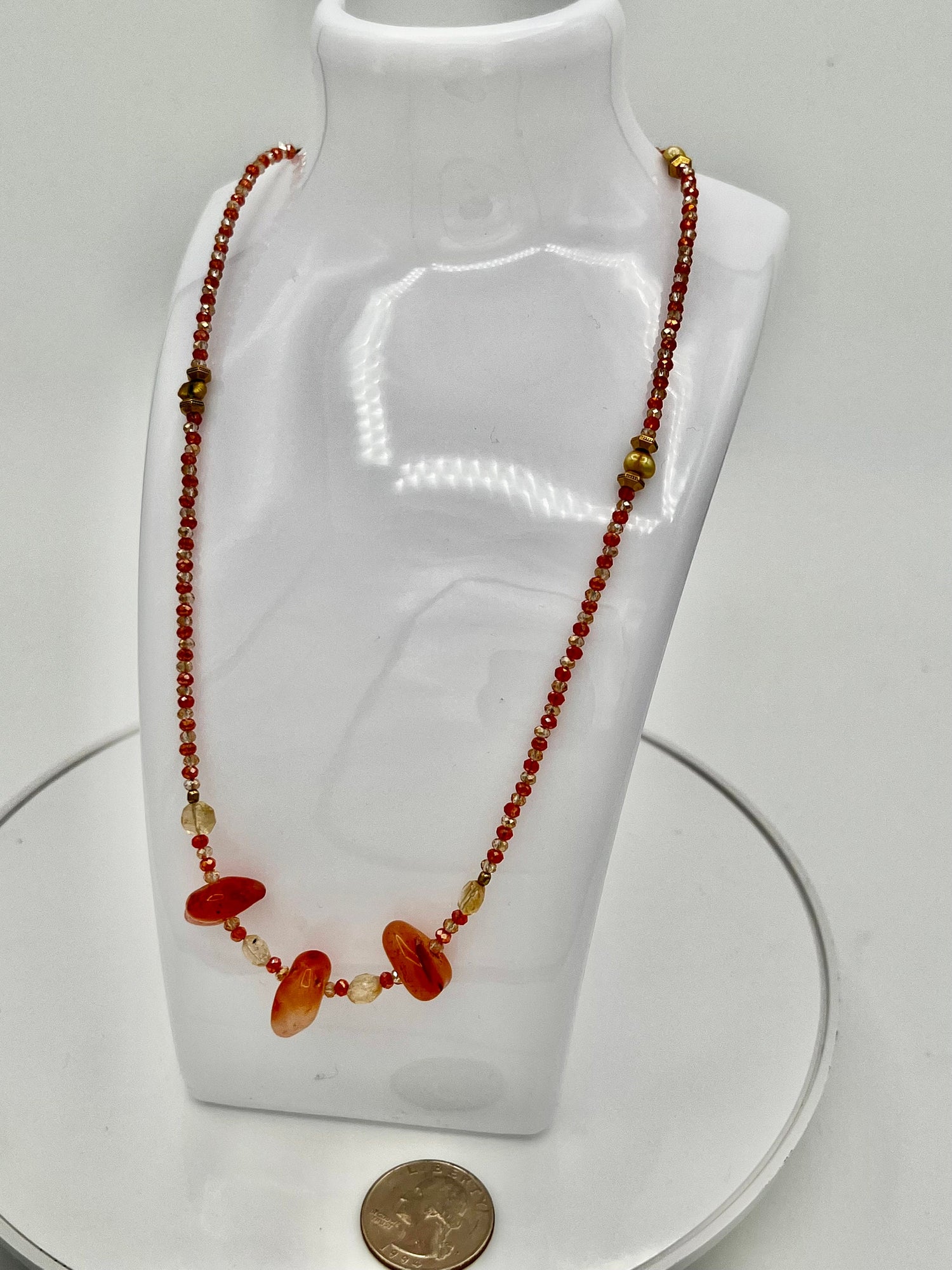 Extra Long Orange Agate Gemstone Beaded Necklace, 33\&amp;quot; Layering