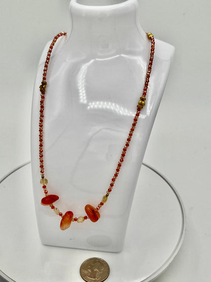 Extra Long Orange Agate Gemstone Beaded Necklace, 33\&amp;quot; Layering