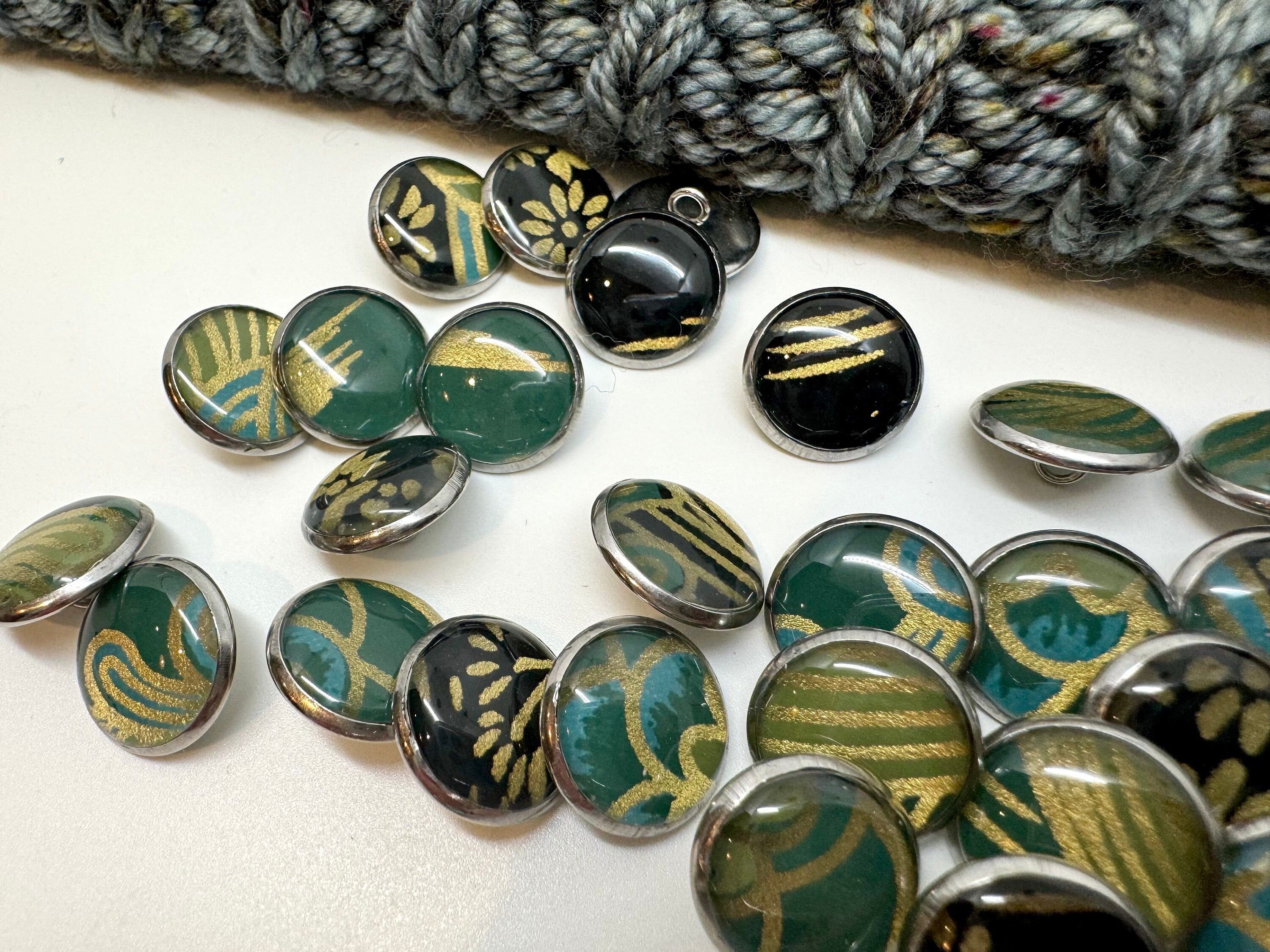 Small Round Buttons in Bold Colors - Black Gold Blue Green - 12mm