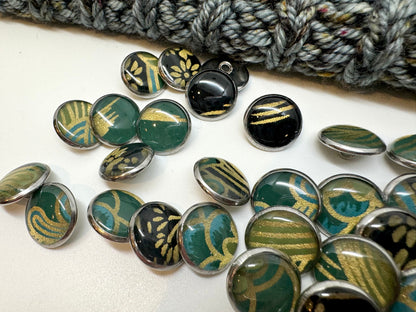 Small Round Buttons in Bold Colors - Black Gold Blue Green - 12mm