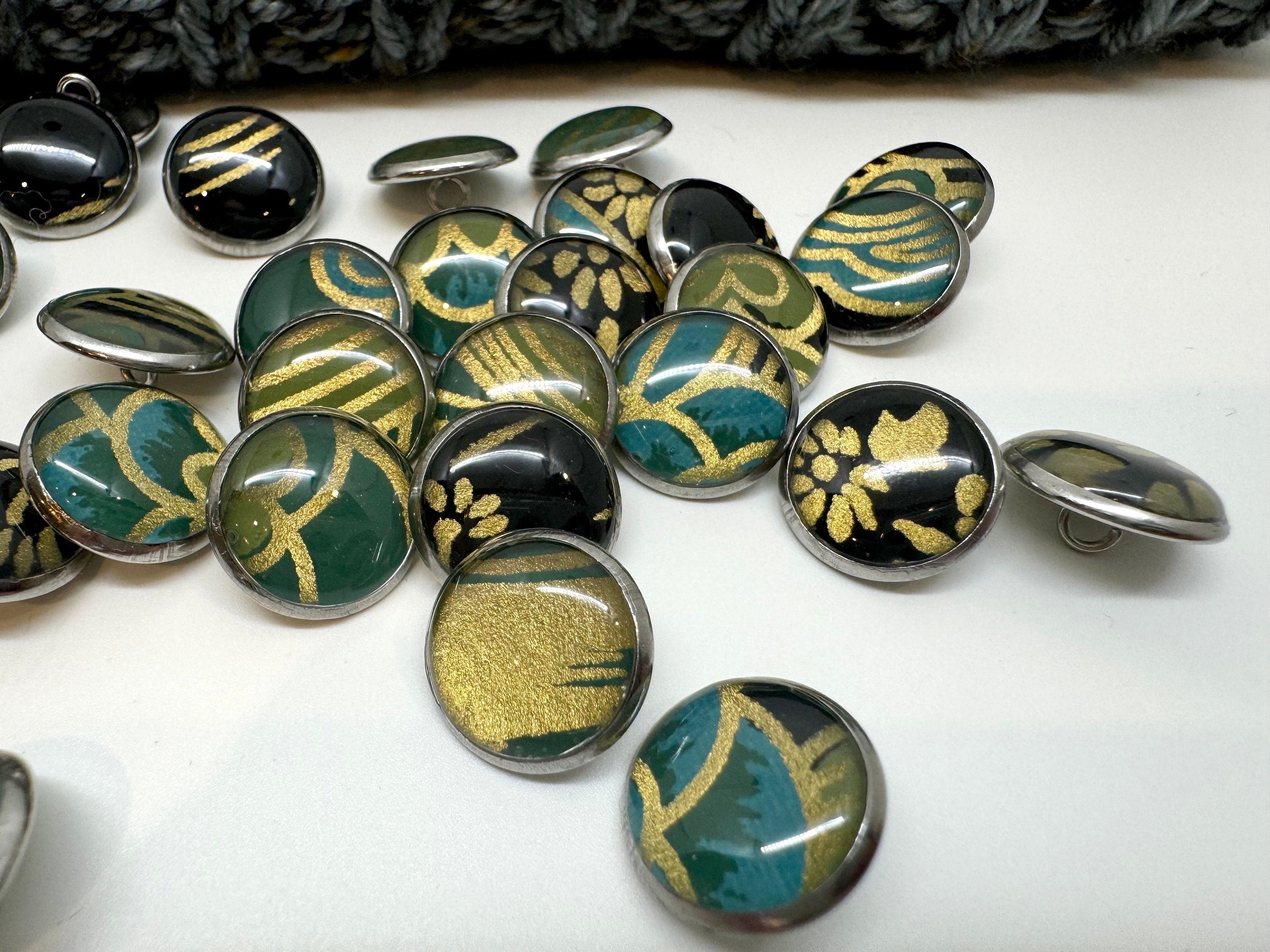 Small Round Buttons in Bold Colors - Black Gold Blue Green - 12mm