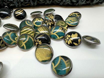 Small Round Buttons in Bold Colors - Black Gold Blue Green - 12mm