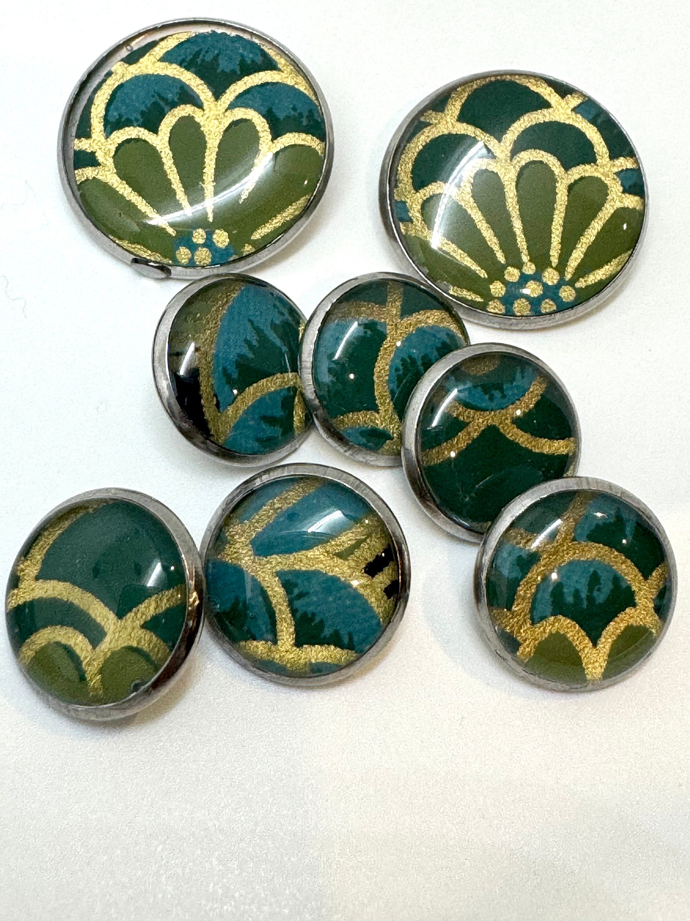 Small Round Buttons in Bold Colors - Black Gold Blue Green - 12mm