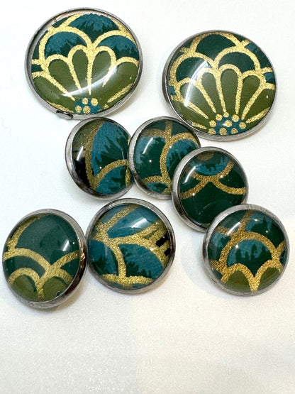 Small Round Buttons in Bold Colors - Black Gold Blue Green - 12mm