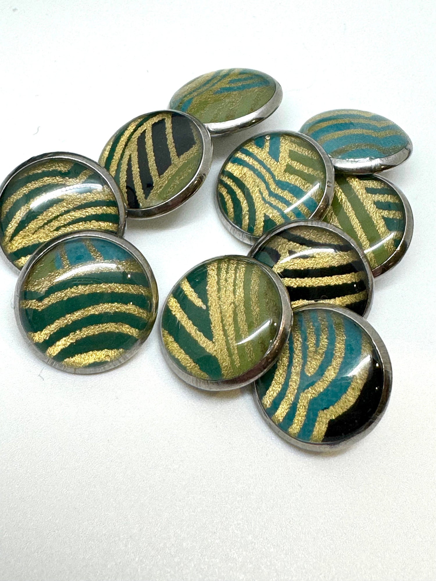 Small Round Buttons in Bold Colors - Black Gold Blue Green - 12mm