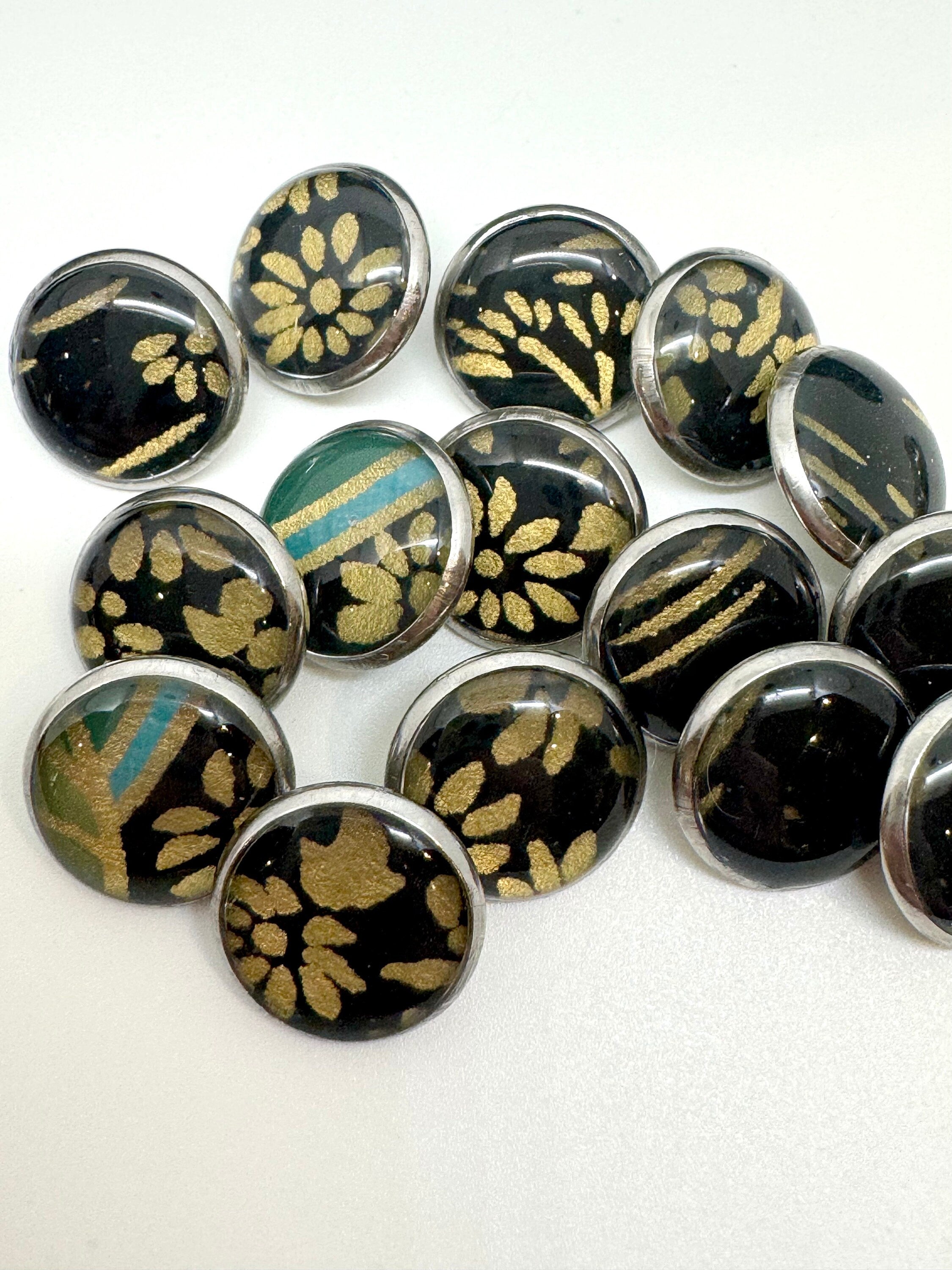 Small Round Buttons in Bold Colors - Black Gold Blue Green - 12mm
