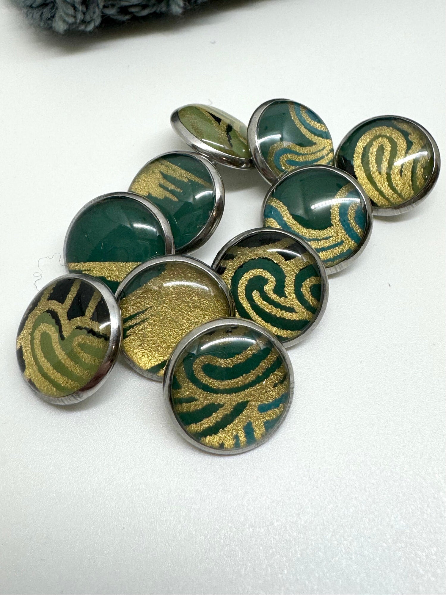 Small Round Buttons in Bold Colors - Black Gold Blue Green - 12mm