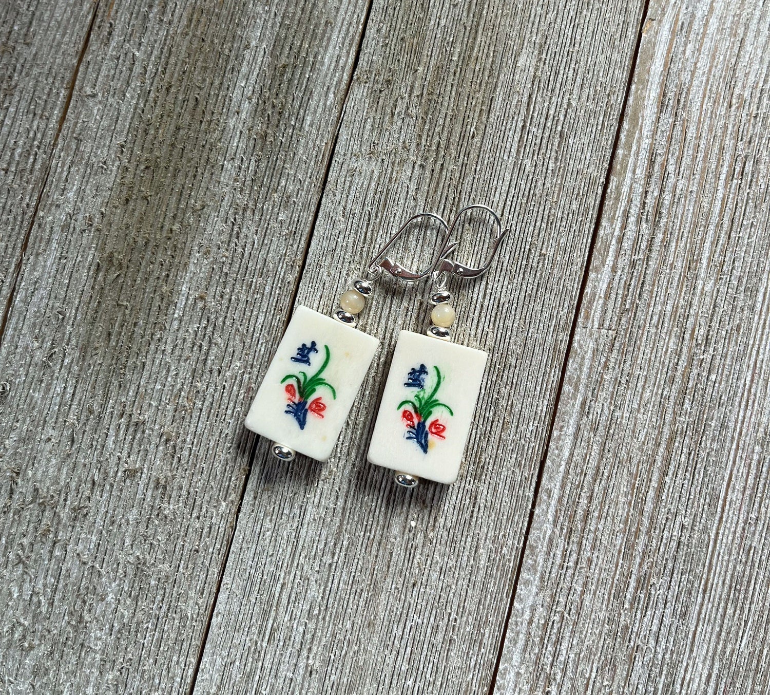 Mahjong Tile Earrings featuring flower bonus design, perfect gift for Mahjong players and moms.