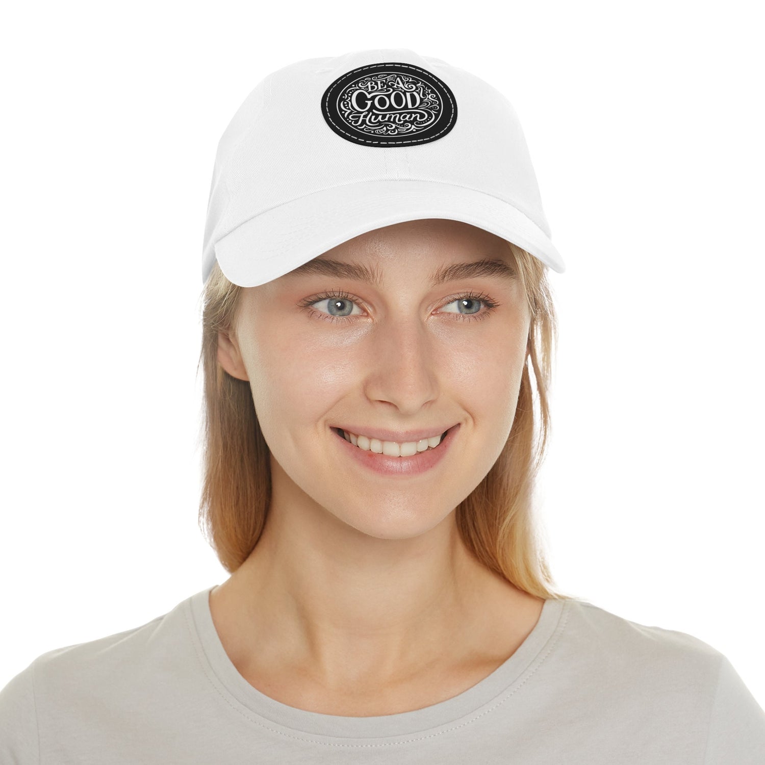 Be a Good Human Baseball Cap with Leather Patch (Round)