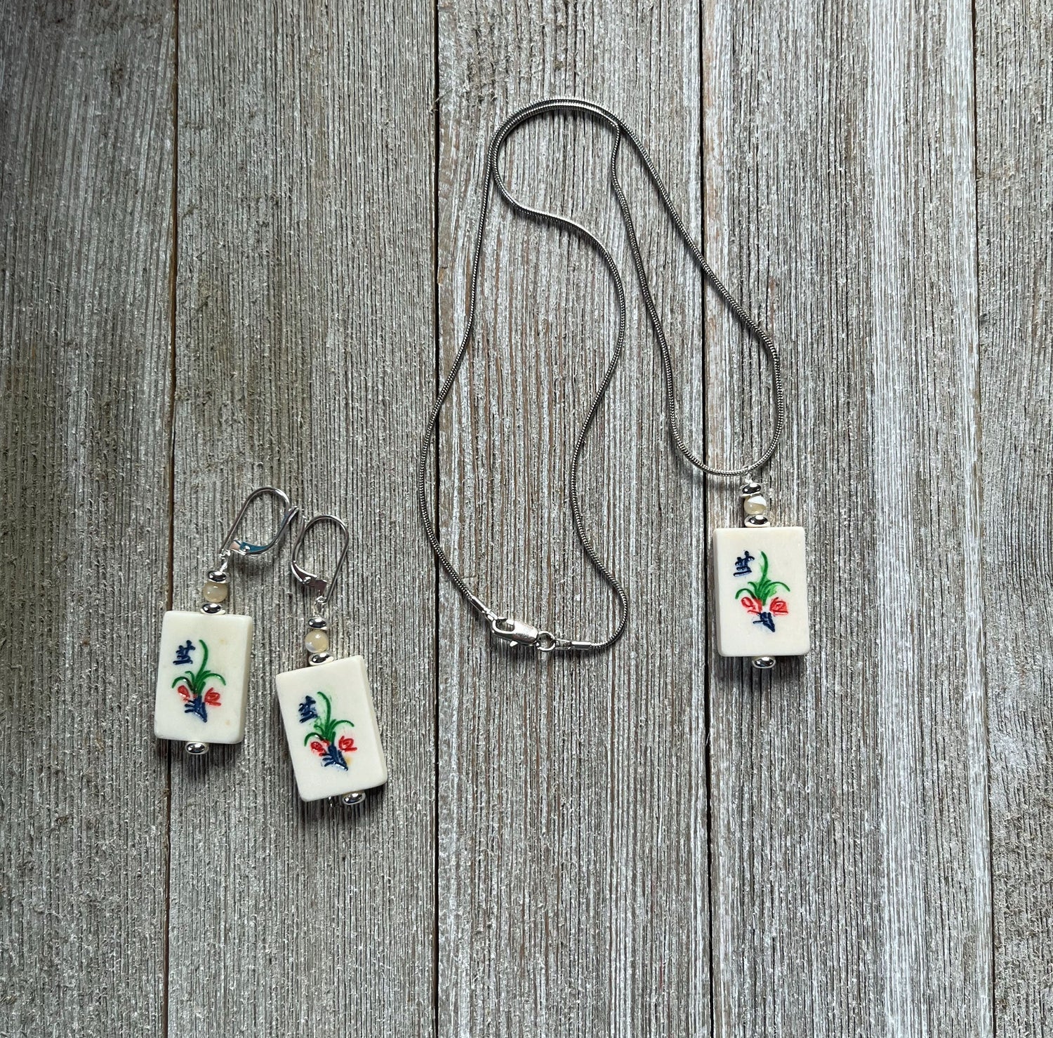 Mahjong Tile Earrings featuring flower bonus style, perfect gift for Mahjong player or Mahjong mom.
