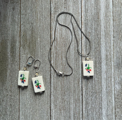 Mahjong Tile Earrings featuring flower bonus style, perfect gift for Mahjong player or Mahjong mom.