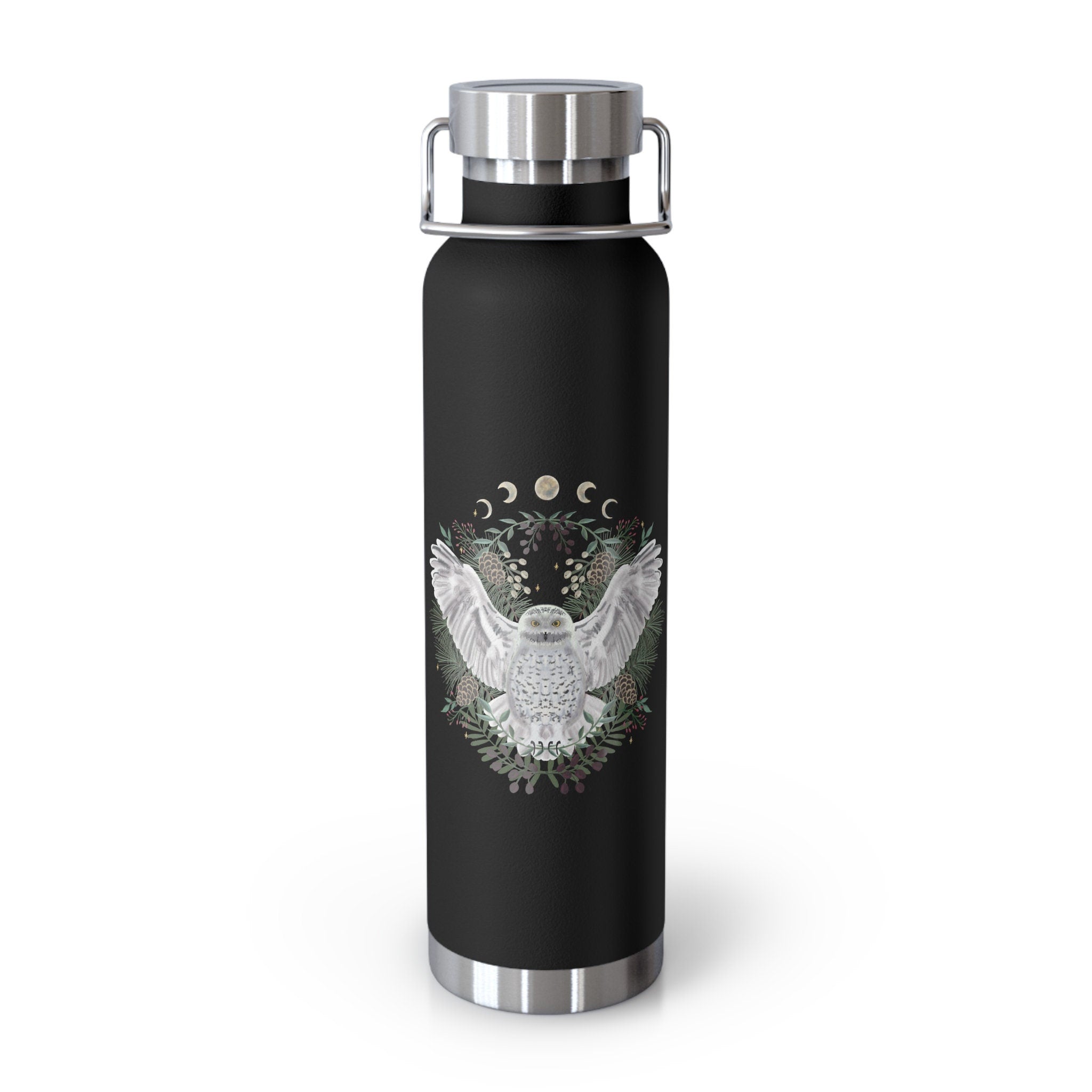 Moon Phase Snowy Owl Copper Vacuum Insulated Bottle, 22oz