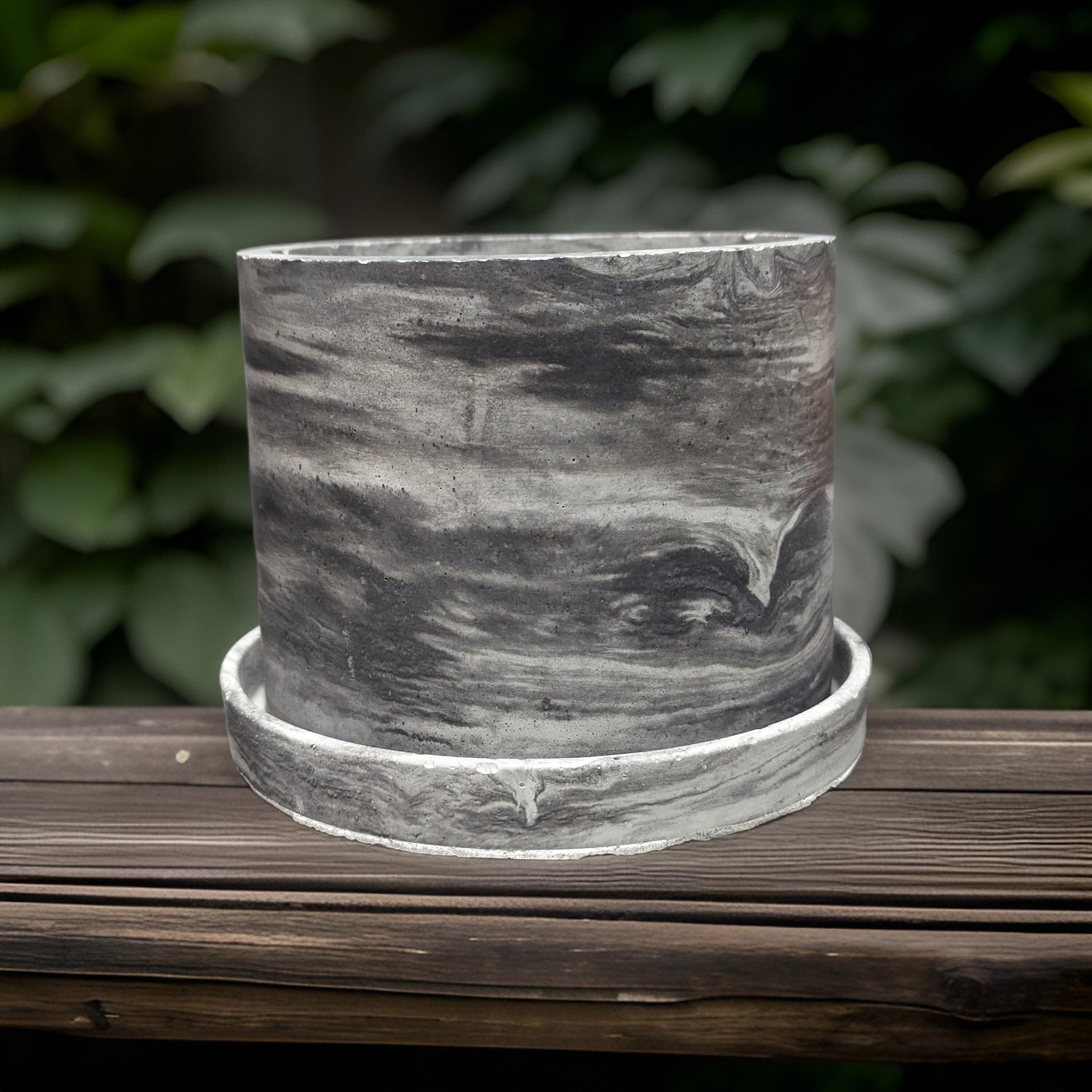 6 Inch Marble Concrete Planter with Drainage Tray | Modern Industrial Round Pot | Minimalist Hand-Poured Cement Plant Pot