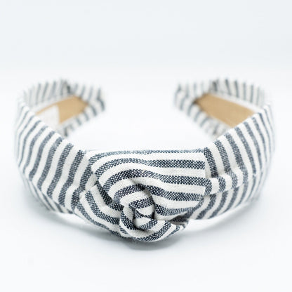 Striped Knot Headband, Linen Cotton Blend, Comfortable Alice Band