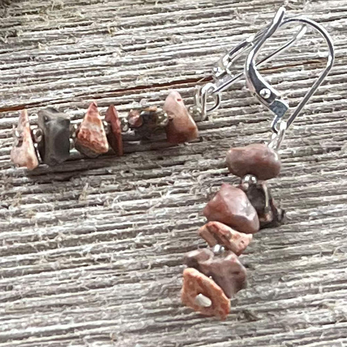 Double Strand Mixed Jasper Fragment Necklace showcasing the earthy tones and textures, part of the Jewelry Set designed by Gwynstone for beachcombers.