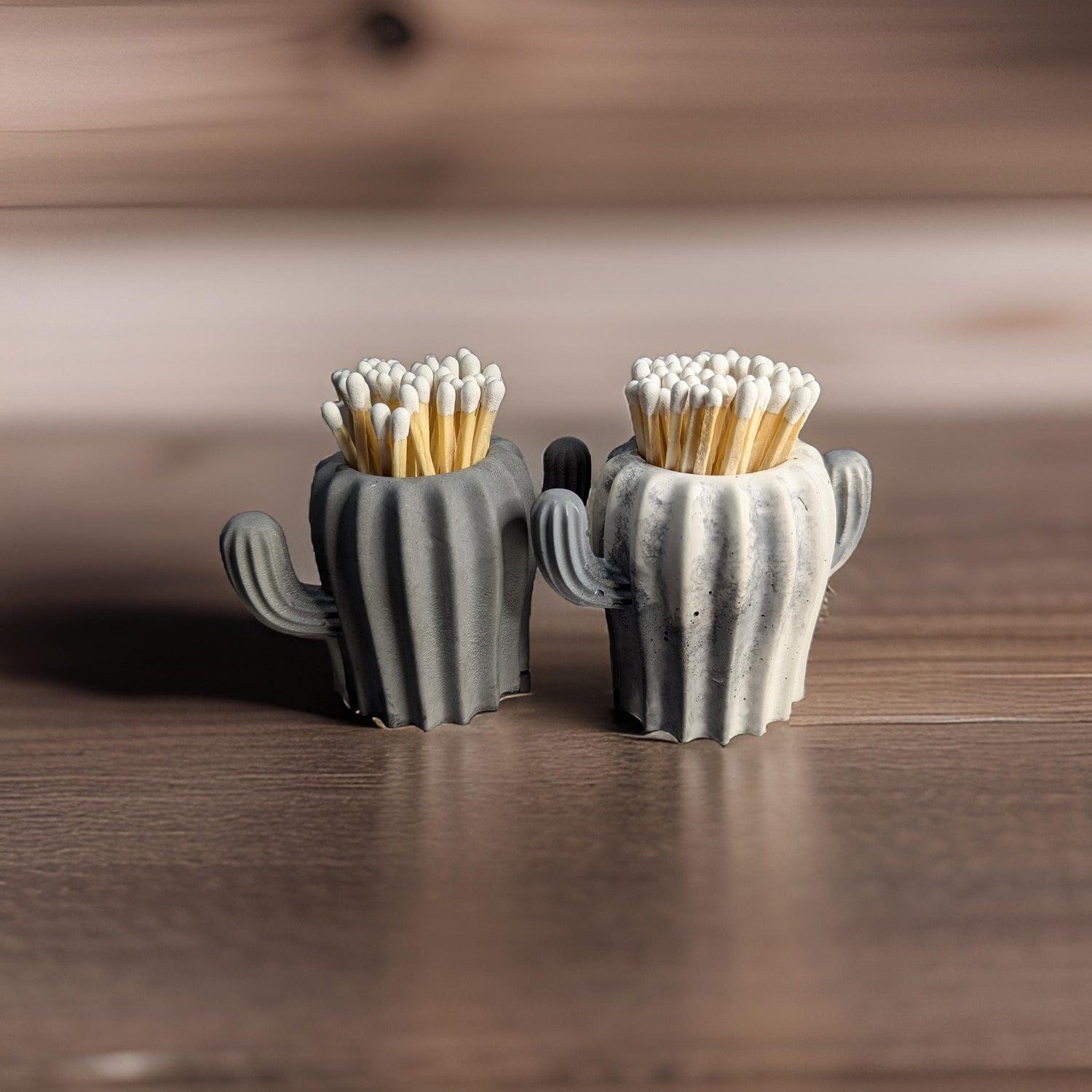 Concrete Cactus Match Holder with Bottom Striker Pad, Saguaro Match Cloche, Hand-poured Cement Pot, Desert Decor Matchstick Storage