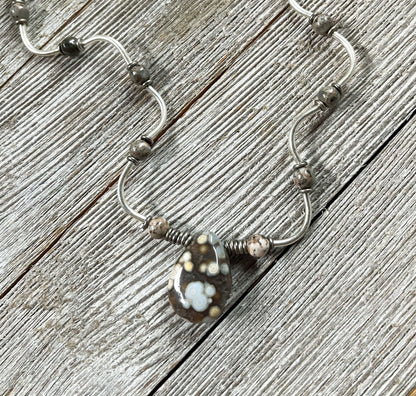 Ocean Jasper Tear Drop and Wavy Sterling Silver Jewelry Set featuring a stunning tear drop pendant and intricate wave patterns, ideal gift for self or nature lovers.