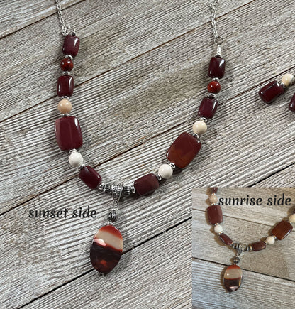 Moukaite Jasper Sunrise and Sunset Necklace from the Enlivenadorn jewelry set, showcasing unique natural stone with warm hues for nature lovers.