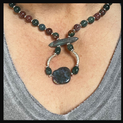 Elegant chain of the Fancy Peacock Jewelry Set showcasing the unique Sterling Silver Peacock Toggle Closure.