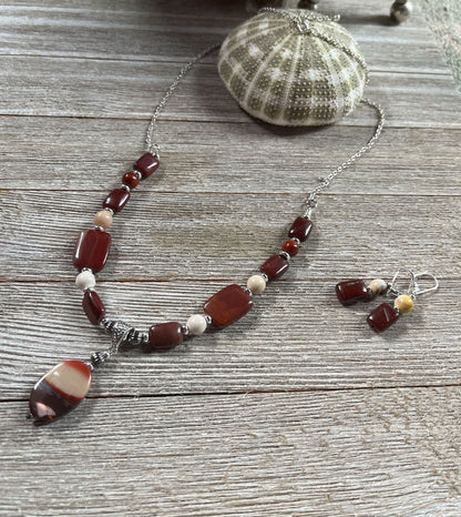 Moukaite Jasper Sunrise and Sunset Necklace showcasing unique natural pendant design.
