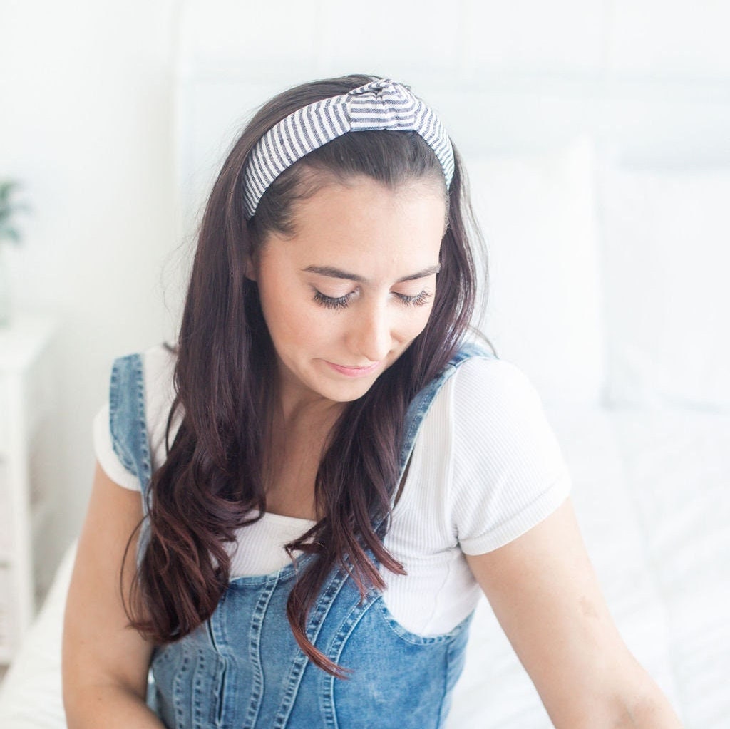 Striped Knot Headband, Linen Cotton Blend, Comfortable Alice Band