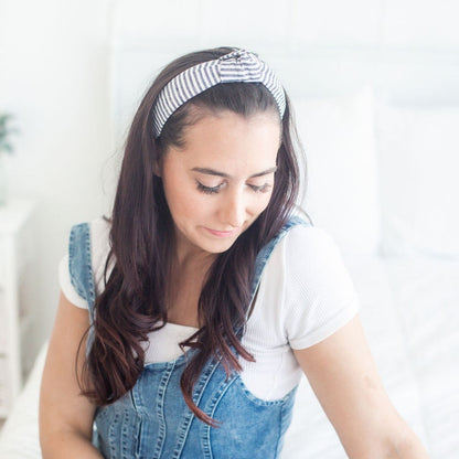 Striped Knot Headband, Linen Cotton Blend, Comfortable Alice Band