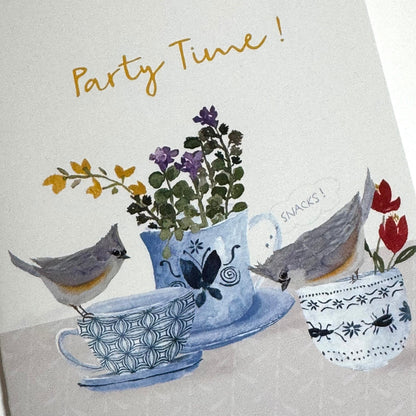 Party Time Tea greeting card, everyday celebration, blank card