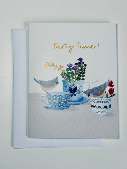 Party Time Tea greeting card, everyday celebration, blank card