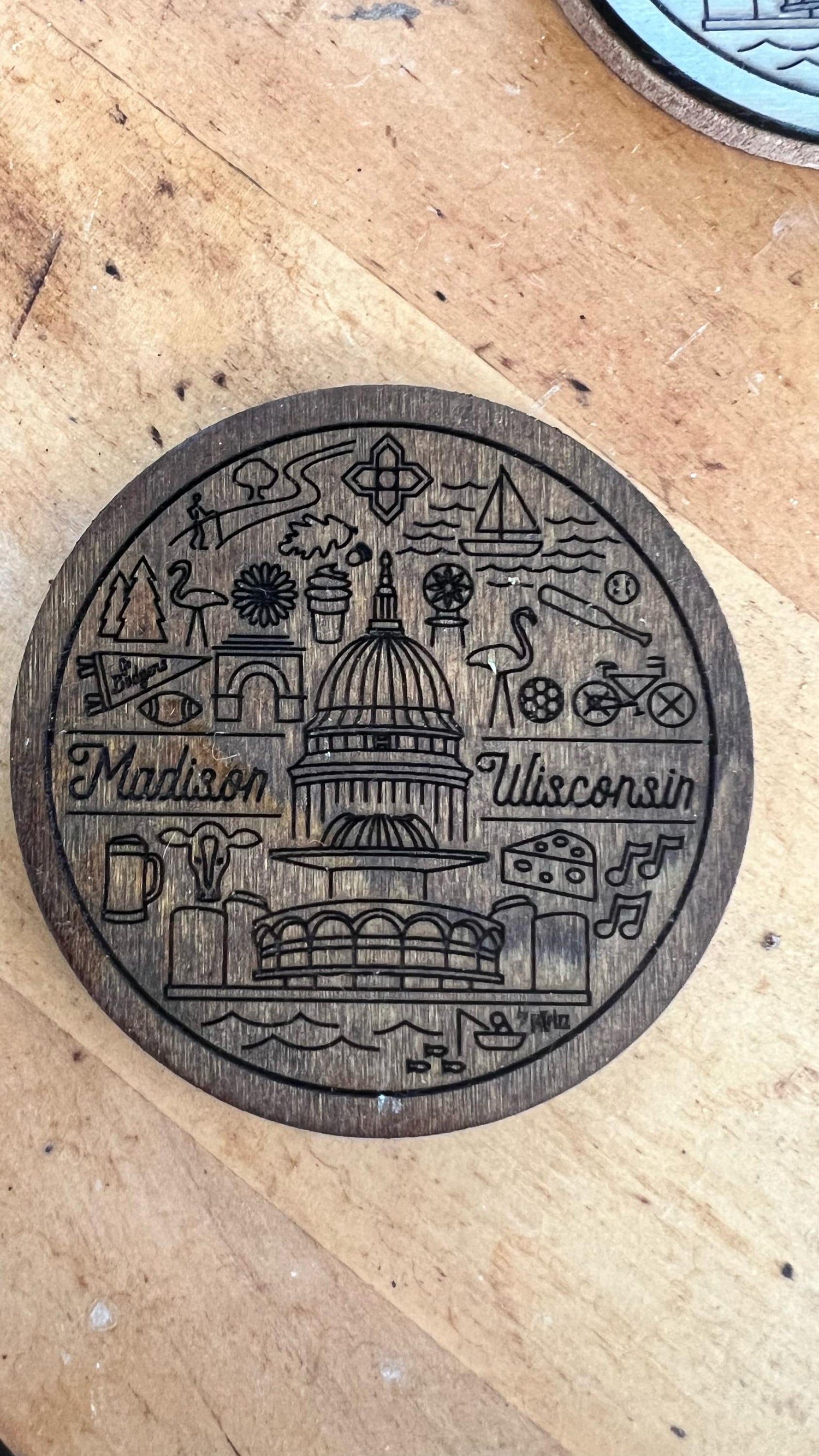 Madison Wisconsin Line Icons Coaster