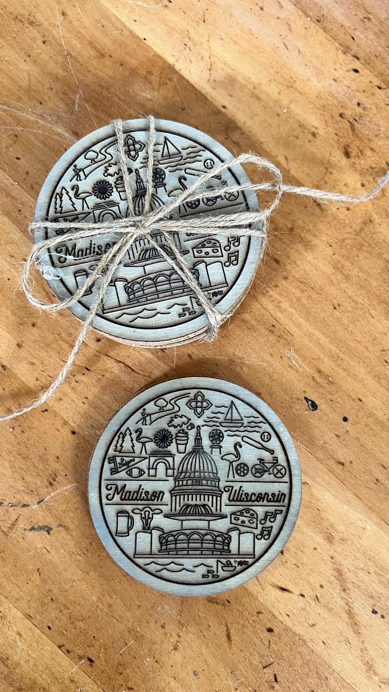 Madison Wisconsin Line Icons Coaster